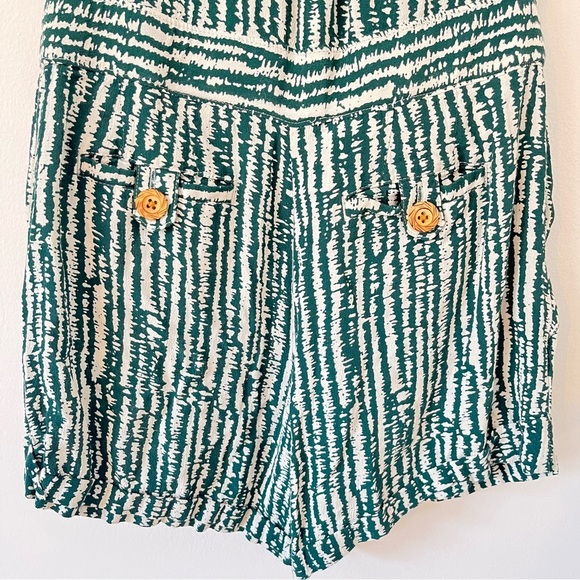 Anthropologie Ett Twa Safari V Neck Short Romper Green white Stripes (Sโฆ - Picture 6 of 14
